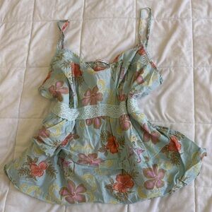 Floral Sleeveless Blouse in Blue and Orange